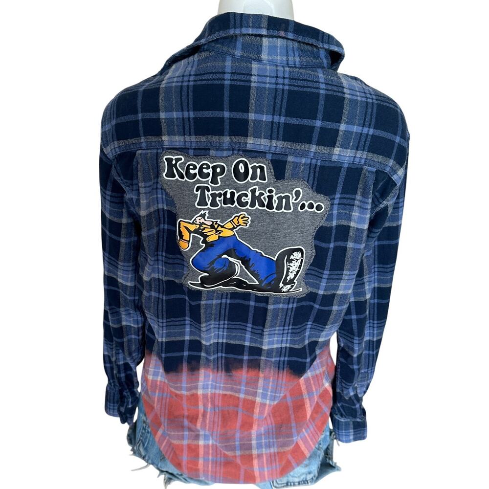 Keep on Trunkin Plaid Flannel Shirt MEDIUM Robert Crumb Oversized Unique 60s